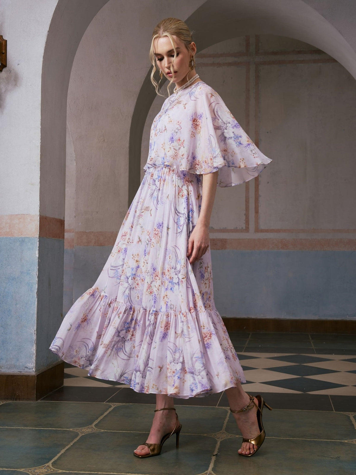 Lavender Print Silk Dress - Social Queen