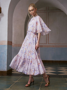 Lavender Print Silk Dress - Social Queen