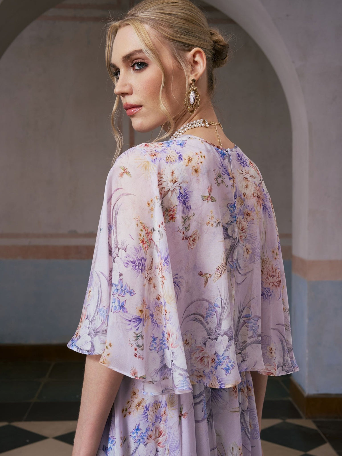 Lavender Print Silk Dress - Social Queen