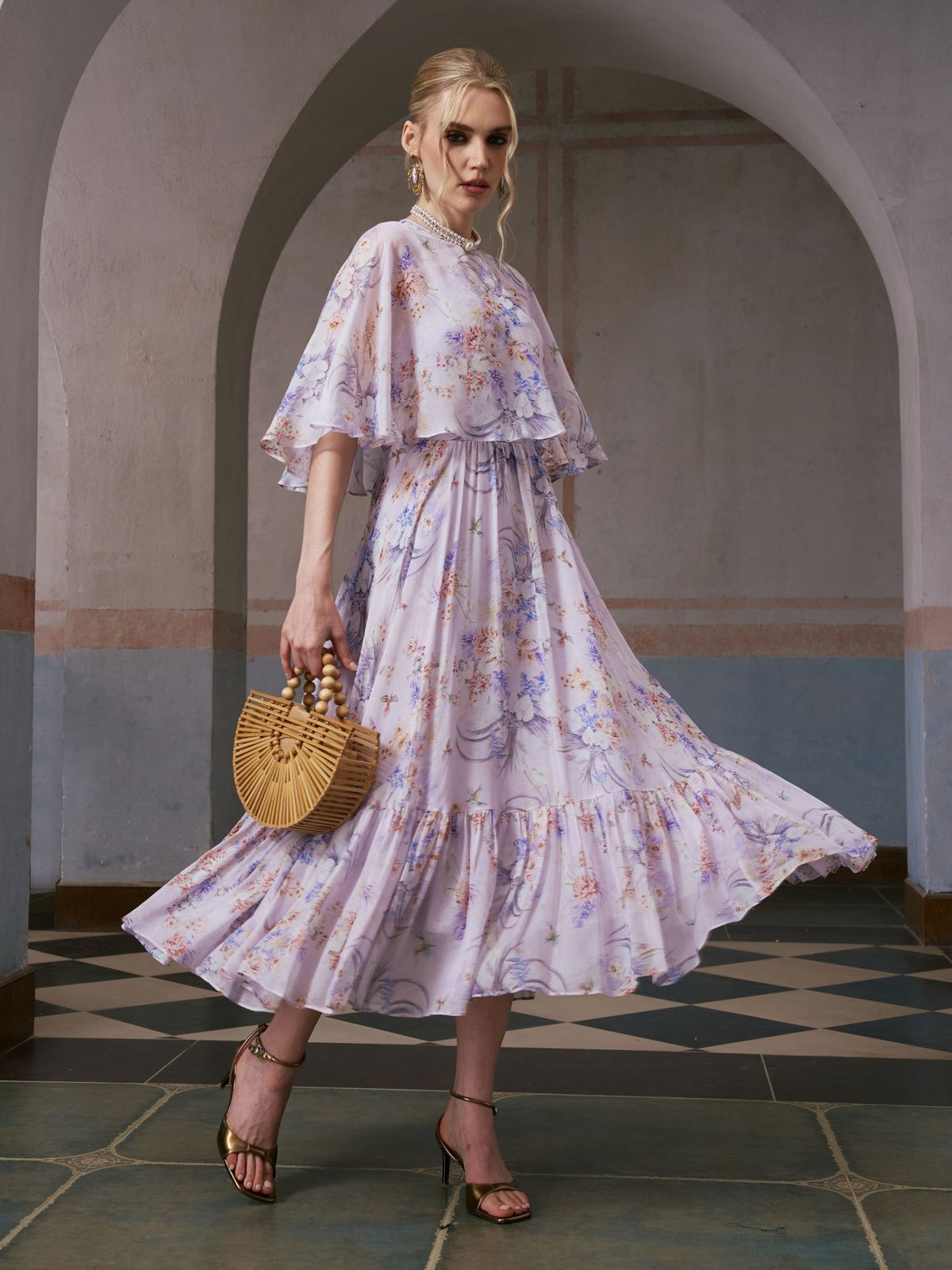 Lavender Print Silk Dress - Social Queen
