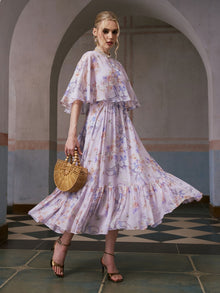Lavender Print Silk Dress - Social Queen