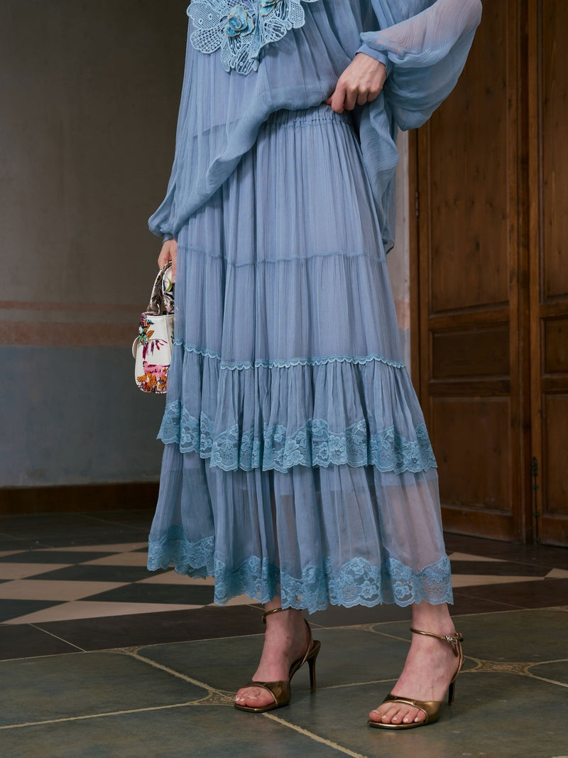 Layered Lace Trim Skirt - Social Queen