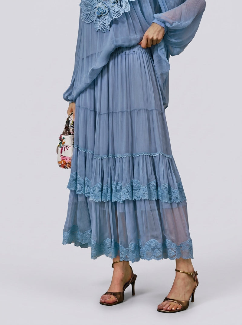 Layered Lace Trim Skirt - Social Queen