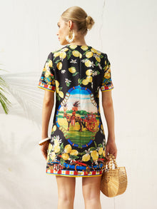 Lemon Carriage Print Mini Dress - Social Queen
