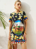 Lemon Carriage Print Mini Dress - Social Queen