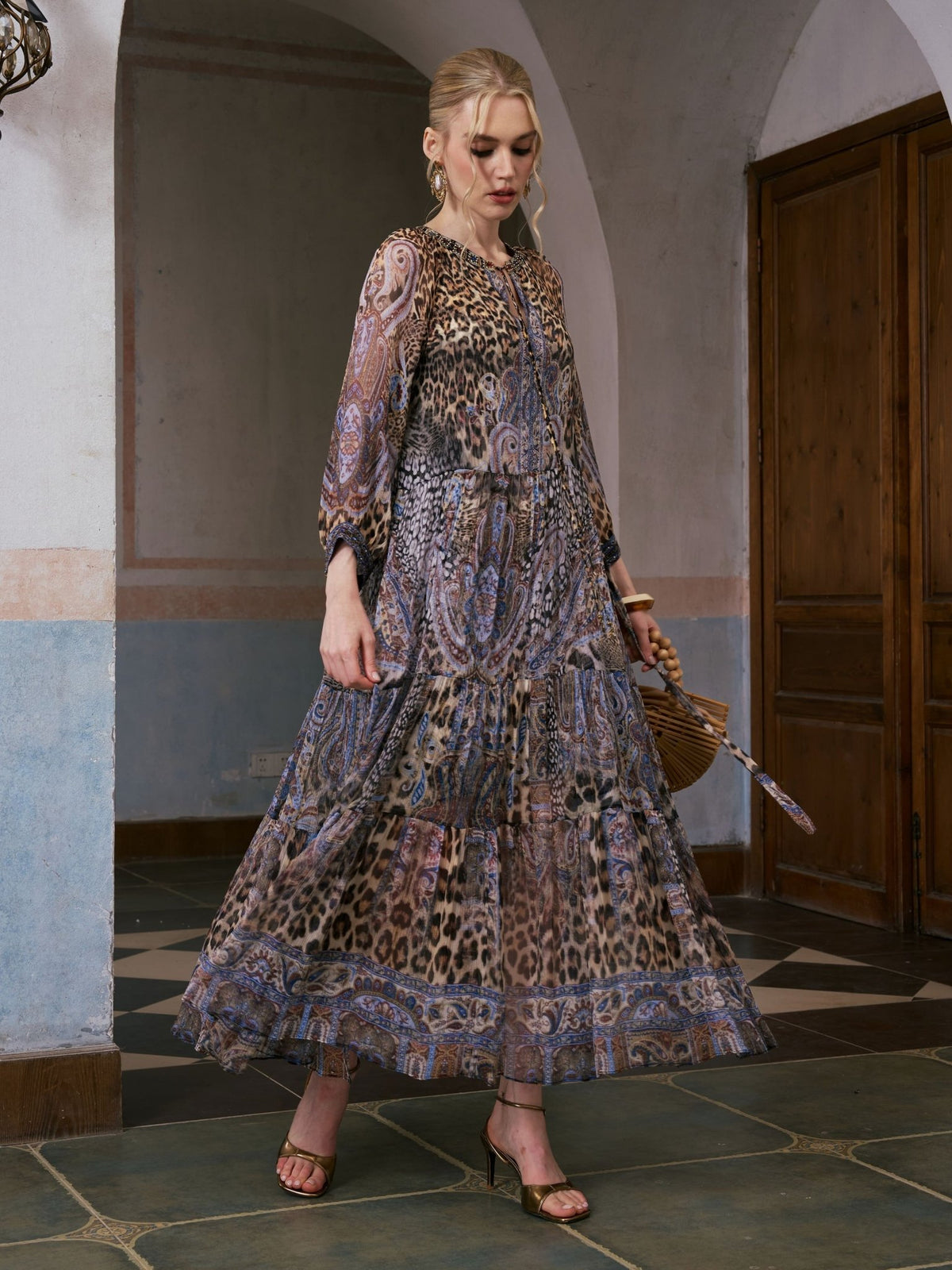 Leopard Paisley Print Silk Dress - Social Queen