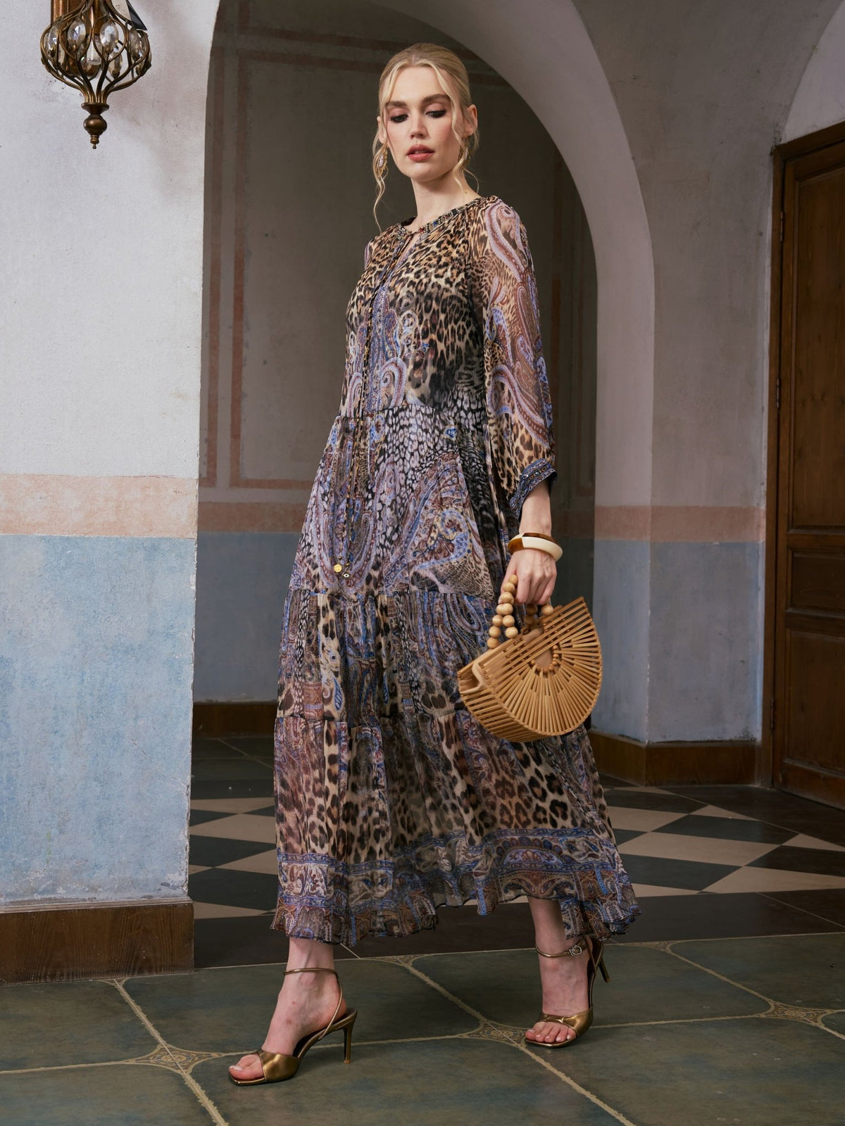 Leopard Paisley Print Silk Dress - Social Queen
