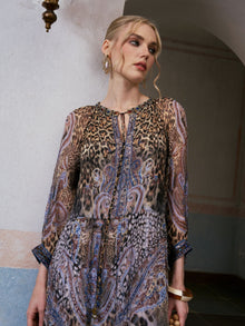 Leopard Paisley Print Silk Dress - Social Queen