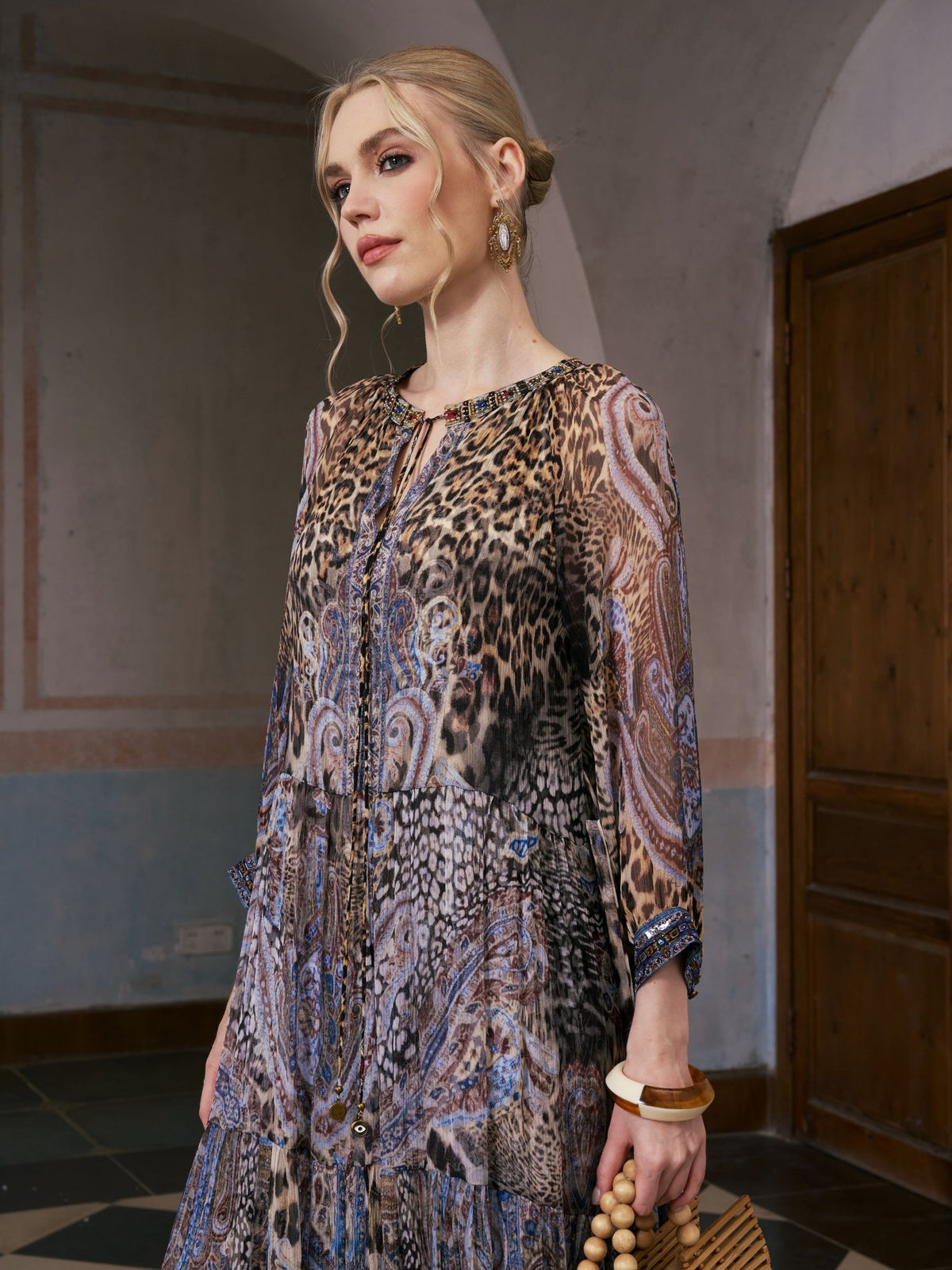 Leopard Paisley Print Silk Dress - Social Queen
