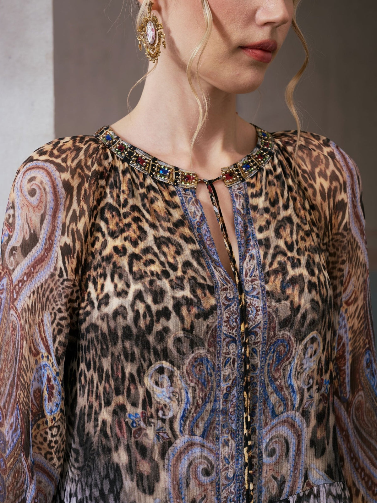 Leopard Paisley Print Silk Dress - Social Queen