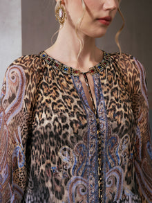 Leopard Paisley Print Silk Dress - Social Queen