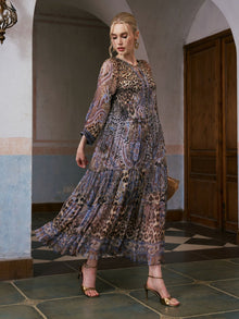 Leopard Paisley Print Silk Dress - Social Queen