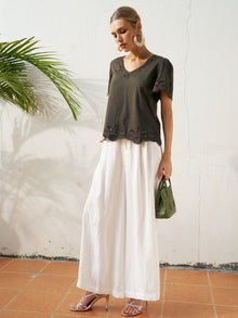 Linen Wide - Leg Pants with Belt - Social Queen