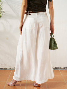 Linen Wide - Leg Pants with Belt - Social Queen