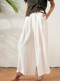 Linen Wide - Leg Pants with Belt - Social Queen