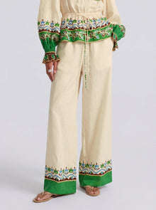 Majolica Print Linen Wide-Leg Pants - Social Queen
