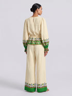 Majolica Print Linen Wide-Leg Pants - Social Queen