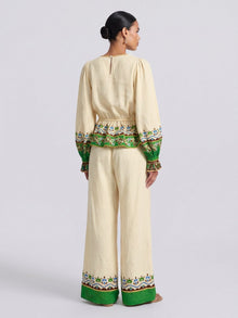 Majolica Print Linen Wide-Leg Pants - Social Queen