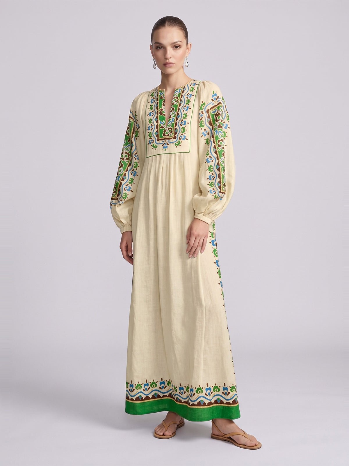 Majolica Print Ramie Dress (Slip Dress Included) - Social Queen