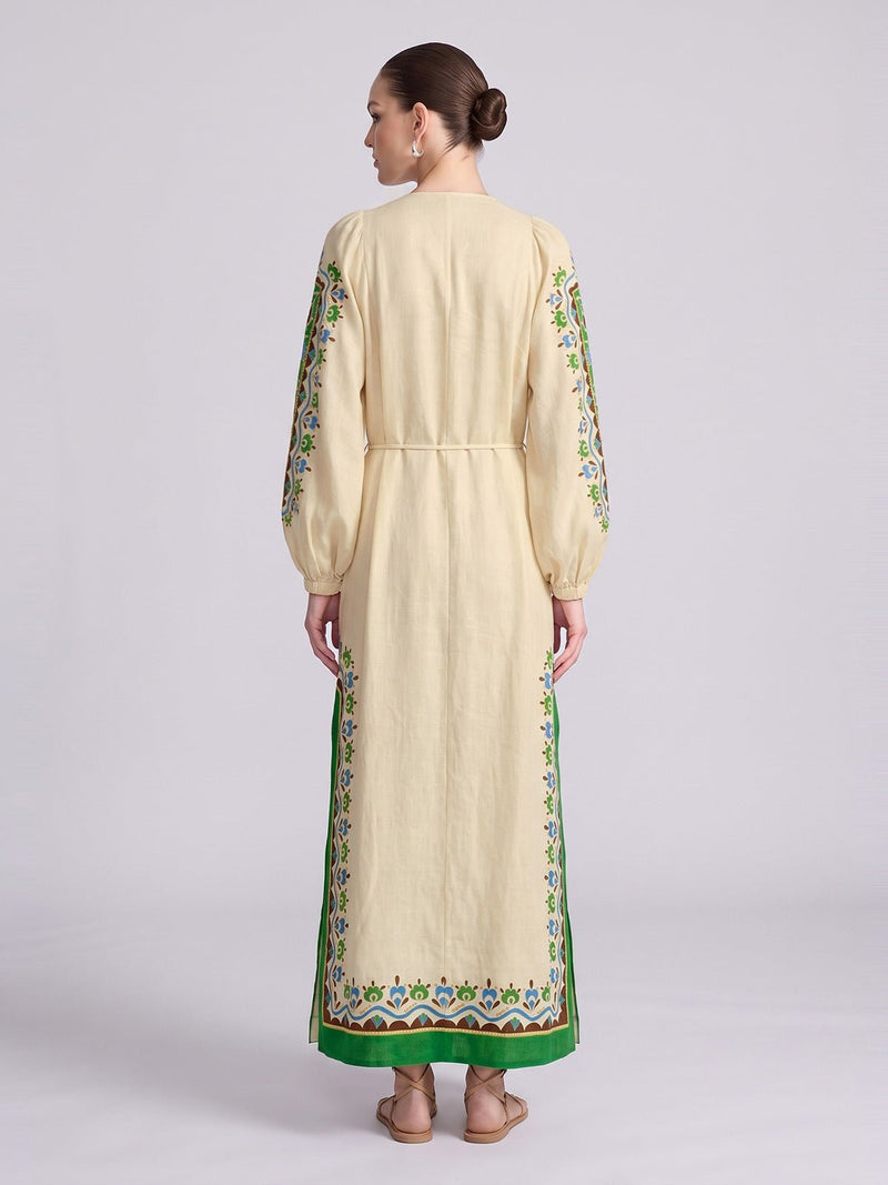 Majolica Print Ramie Dress (Slip Dress Included) - Social Queen