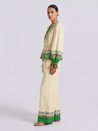 Majolica Print Ramie Tie-Waist Blouse - Social Queen
