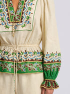 Majolica Print Ramie Tie-Waist Blouse - Social Queen