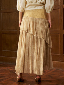 Mixed Print Asymmetrical Ruffle Skirt - Social Queen