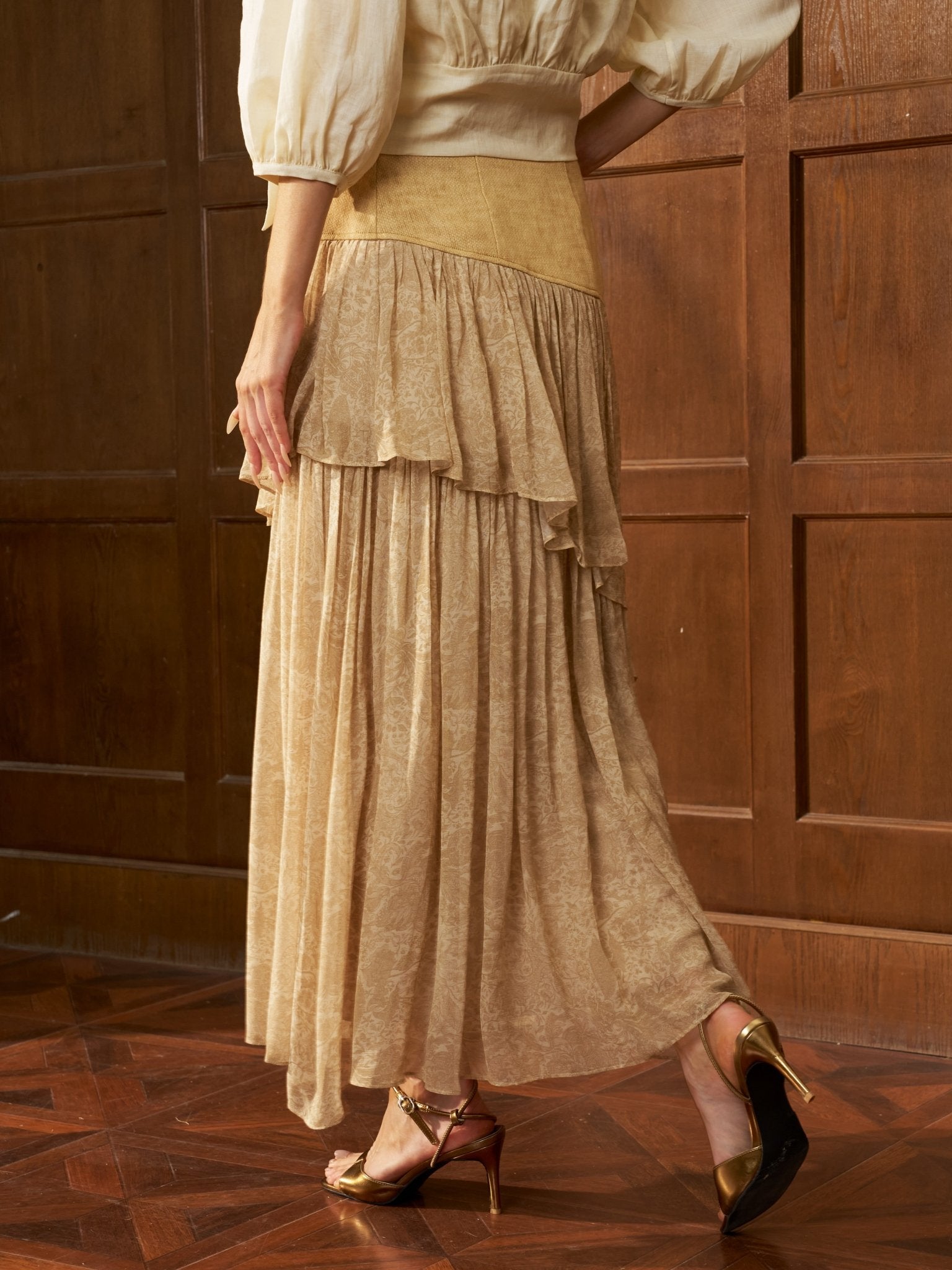 Mixed Print Asymmetrical Ruffle Skirt - Social Queen