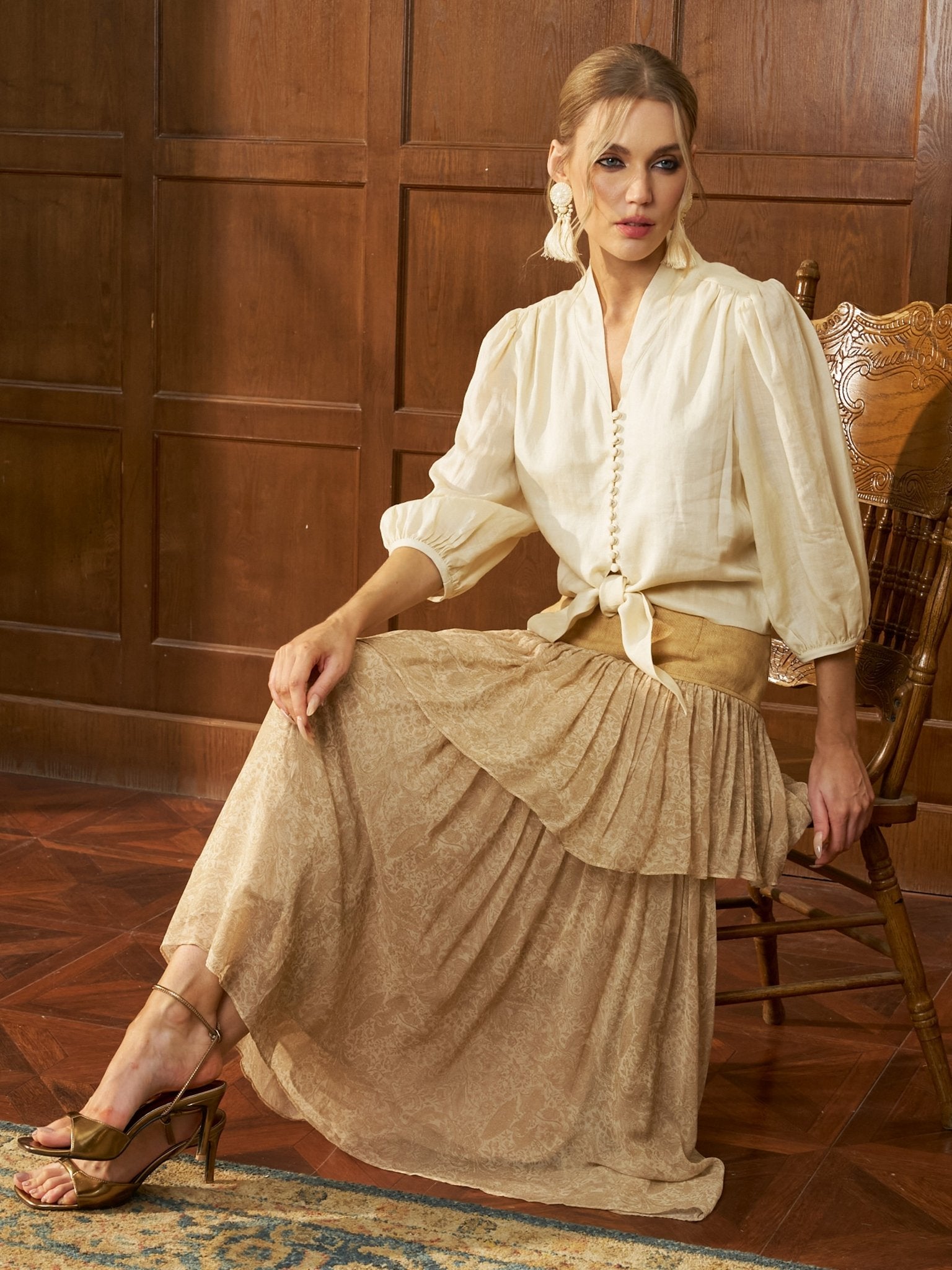 Mixed Print Asymmetrical Ruffle Skirt - Social Queen