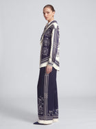 Nautical Motif Silk Shirt (Scarf Included) - Social Queen