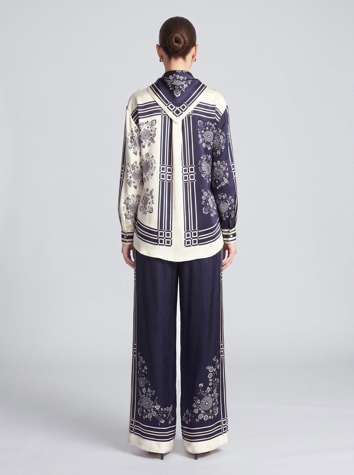 Nautical Motif Silk Shirt (Scarf Included) - Social Queen