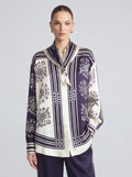 Nautical Motif Silk Shirt (Scarf Included) - Social Queen