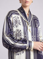 Nautical Motif Silk Shirt (Scarf Included) - Social Queen