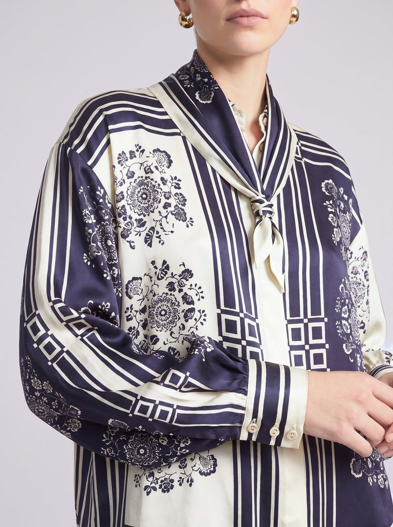 Nautical Motif Silk Shirt (Scarf Included) - Social Queen