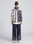 Nautical Motif Silk Wide-Leg Pants - Social Queen