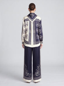 Nautical Motif Silk Wide-Leg Pants - Social Queen