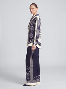 Nautical Motif Silk Wide-Leg Pants - Social Queen
