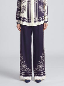 Nautical Motif Silk Wide-Leg Pants - Social Queen