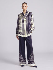 Nautical Motif Silk Wide-Leg Pants - Social Queen