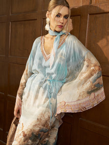 Ocean Print Silk Caftan Dress - Social Queen