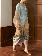 Ocean Print Silk Caftan Dress - Social Queen