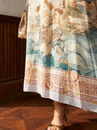 Ocean Print Silk Caftan Dress - Social Queen
