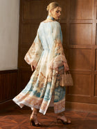 Ocean Print Silk Caftan Dress - Social Queen