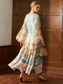 Ocean Print Silk Caftan Dress - Social Queen