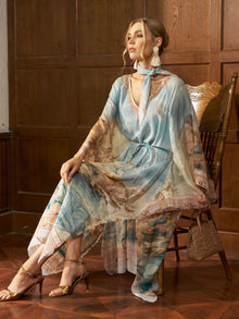 Ocean Print Silk Caftan Dress - Social Queen