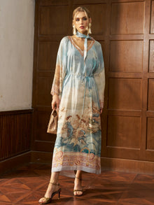 Ocean Print Silk Caftan Dress - Social Queen