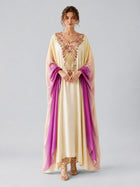 Ombré Beaded Embroidered Cape Dress - Social Queen