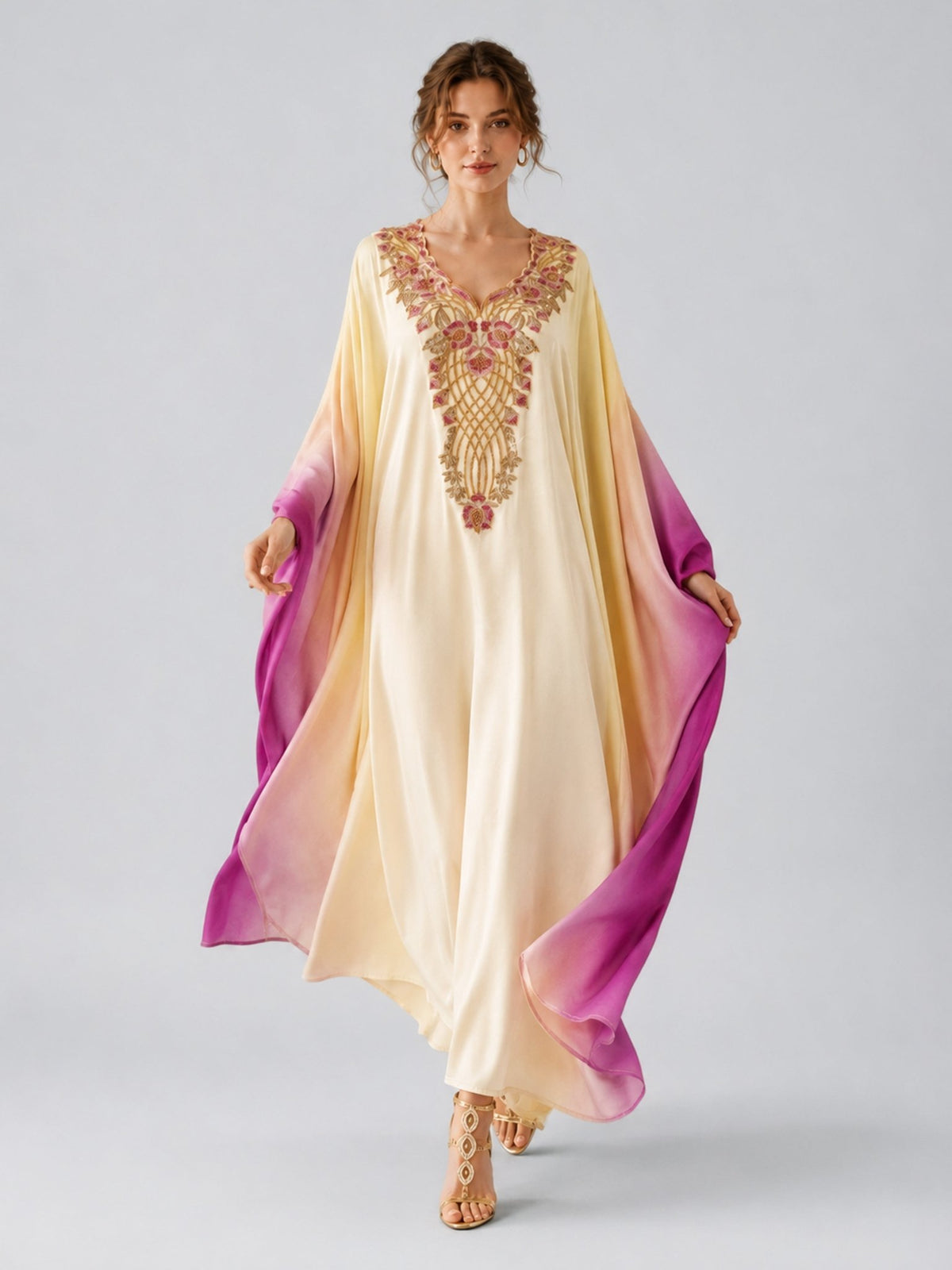 Ombré Beaded Embroidered Cape Dress - Social Queen