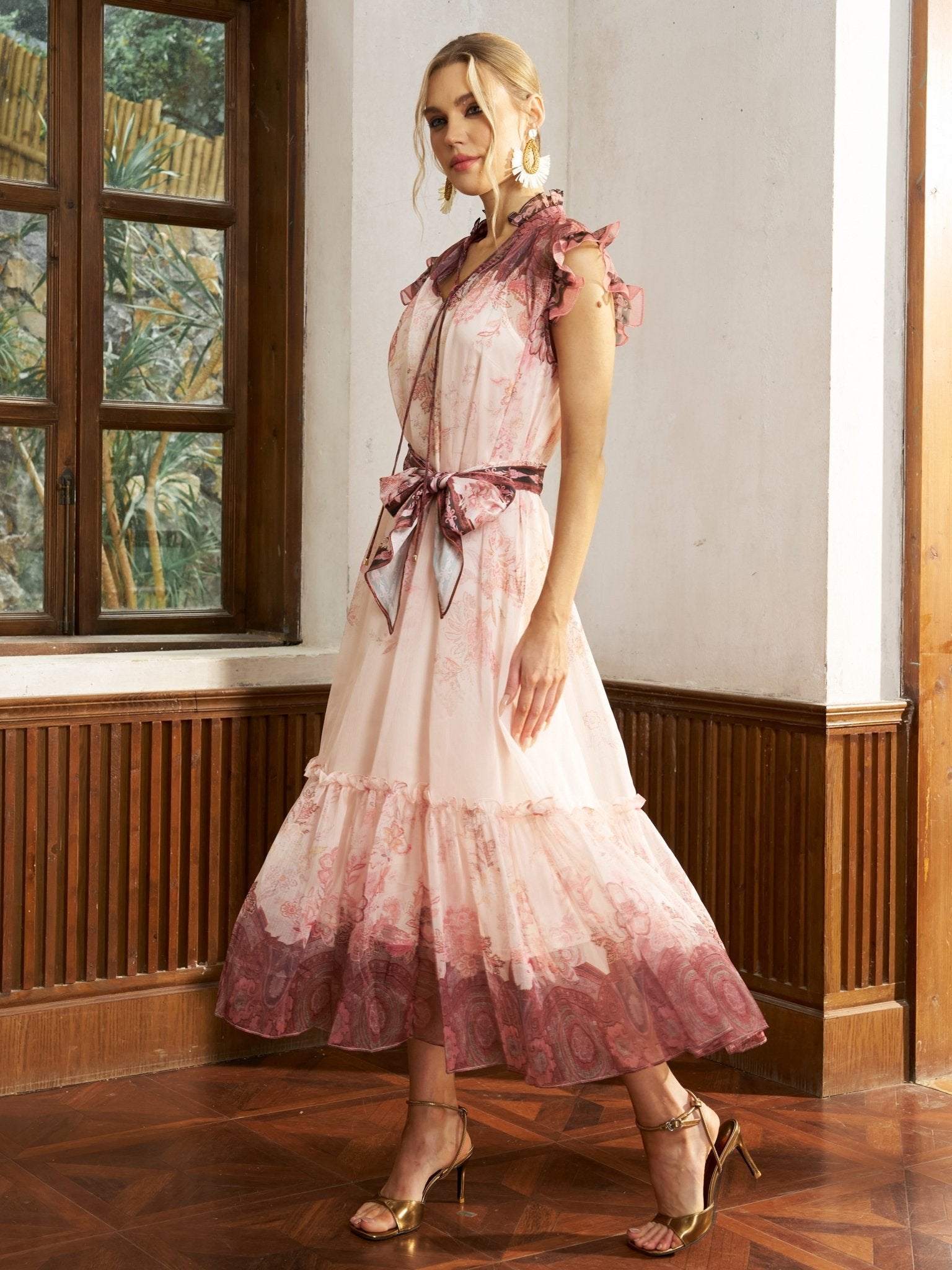 Ombre Floral Tie - Neck Dress - Social Queen