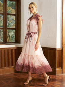 Ombre Floral Tie - Neck Dress - Social Queen